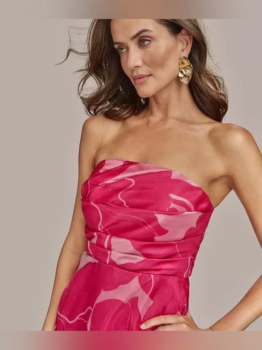 NWT Donna Karan New York Printed Strapless Floral Maxi Ball Flowy Gown_5